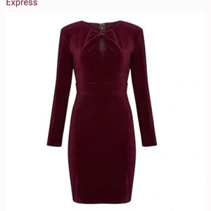 Express Sheath Wine color Velvet, Long Sleeve, Key hole detail, NWT